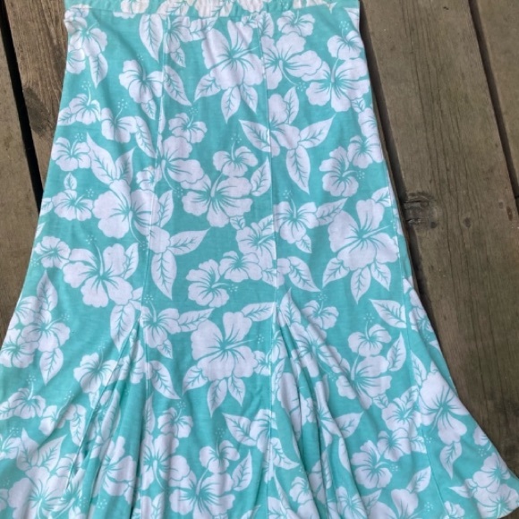 VINTAGE Skirt Flared Midi Swim Coverup Floral Blue Green White Size Small - Picture 2 of 6